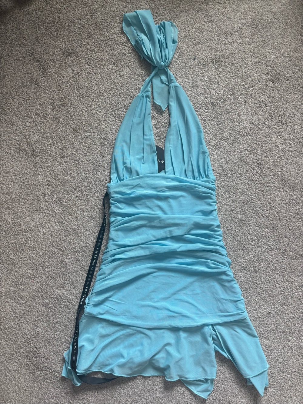 White Fox Boutique Light Blue Halter Ruched One-Piece